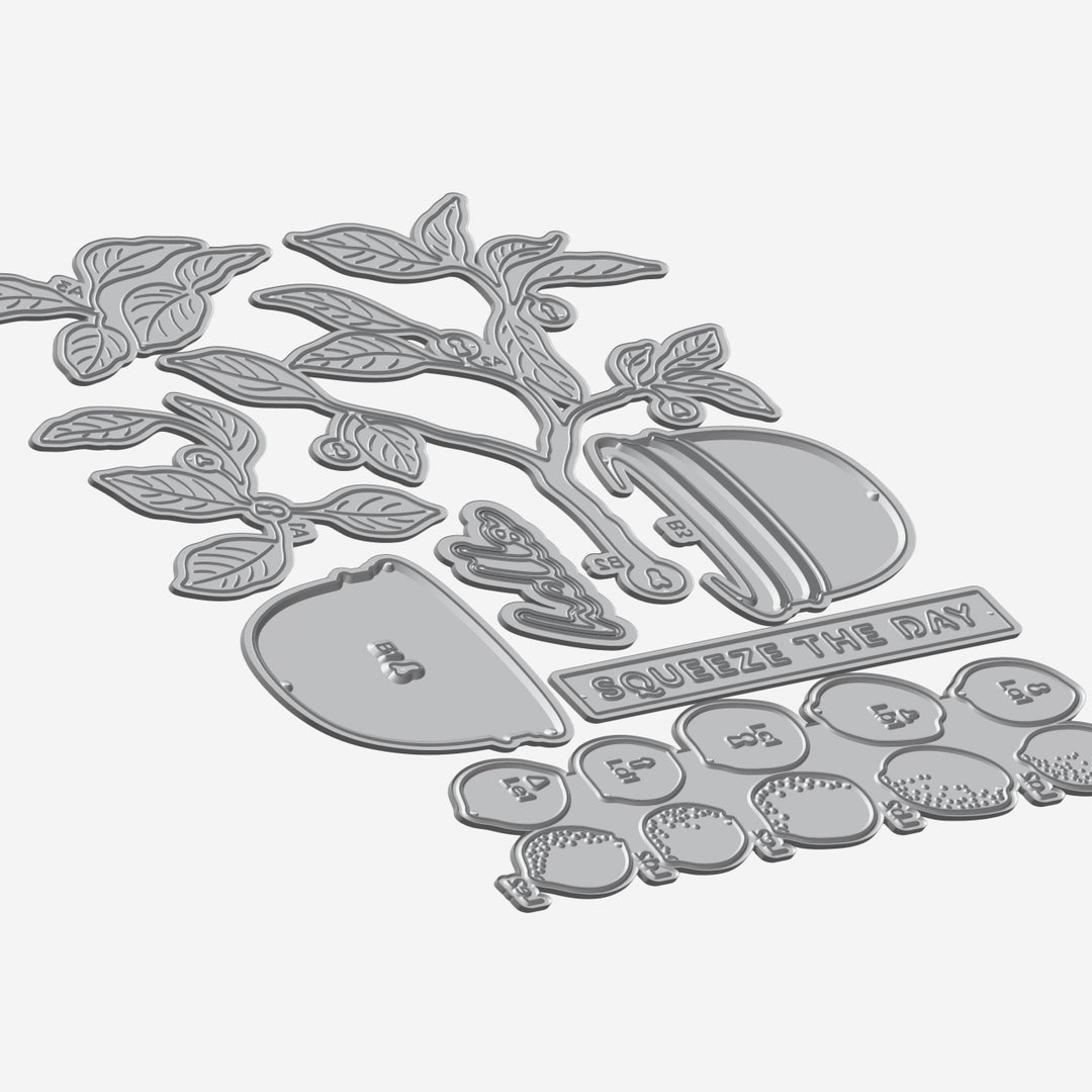 Altenew Creative Cuts Lemon Tree Layering Die Set with intricately designed metal dies for crafting lemon tree scenes.