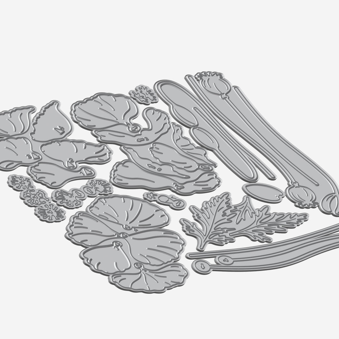 Altenew Craft-A-Flower Wild Poppies layering die set with detailed flower and leaf dies for creating layered floral designs.