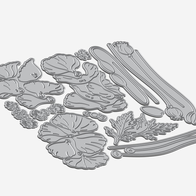 Altenew Craft-A-Flower Wild Poppies layering die set with detailed flower and leaf dies for creating layered floral designs.
