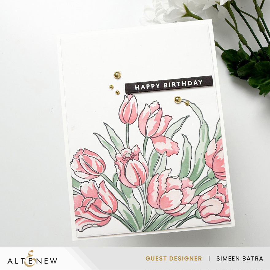 Build-A-Garden Altenew soft tulips set featuring colorful fabric tulip flowers and green leaves for creative garden crafting.