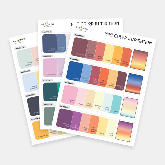 Sky gradient-themed printable swatches for paper crafting by Altenew, digital download showing a range of blue and sky tones.