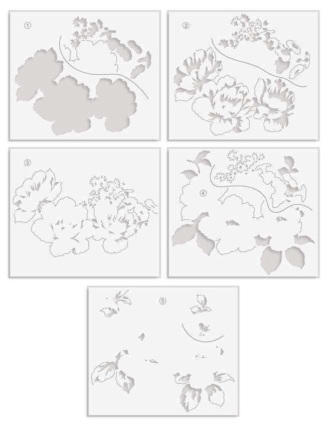 Build-A-Garden Joy in Bloom layering stencil set by Altenew, featuring floral design elements on a 5-inch stencil sheet.