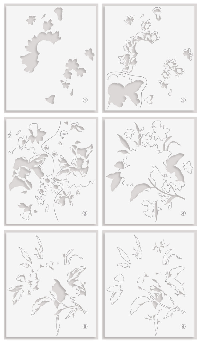 Altenew Bowl of Beauty Layering Stencil Set, 6-in-1 stencil set featuring intricate floral designs for art projects.