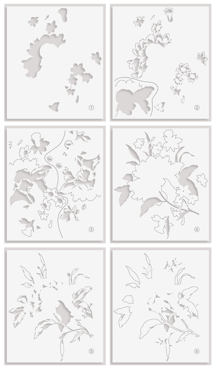 Altenew Bowl of Beauty Layering Stencil Set, 6-in-1 stencil set featuring intricate floral designs for art projects.