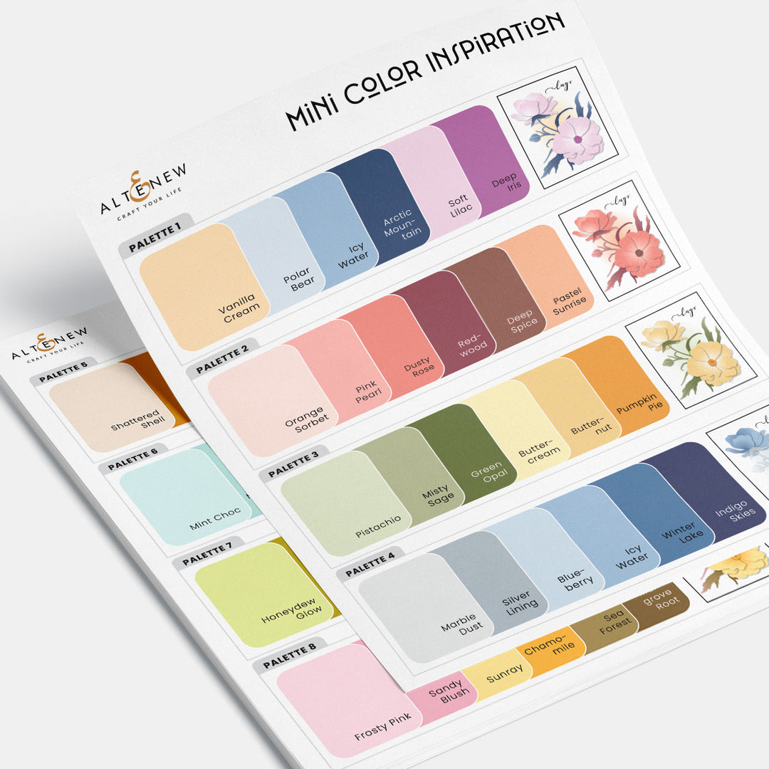 Digital download of Altenew Sympathy & Care Mini Color Inspiration Swatches featuring vibrant color samples on a web label.