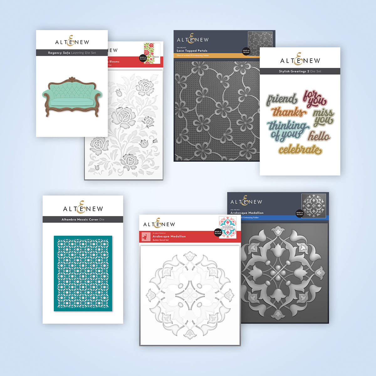 Altenew Timeless Motifs I workshop kit featuring elegant pattern designs for crafting and card-making projects.