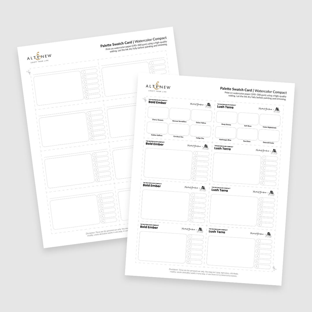 Watercolor Compact Palette Swatch Cards (Bold Ember & Lush Terra) - Altenew