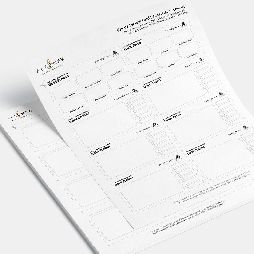 Watercolor Compact Palette Swatch Cards (Bold Ember & Lush Terra) - Altenew