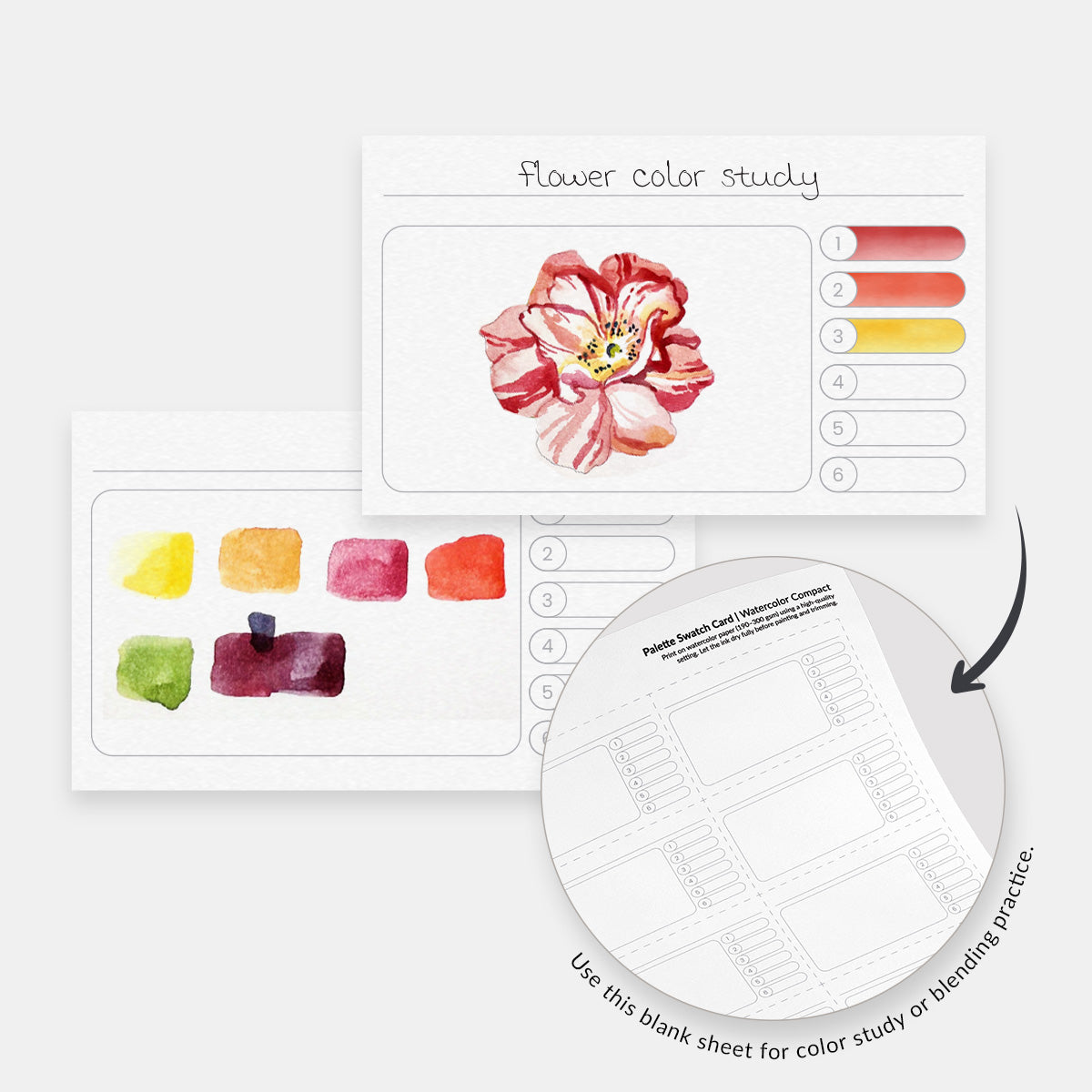 Printable Watercolor Swatch Cards for Artists & Crafters (Bold Ember ...