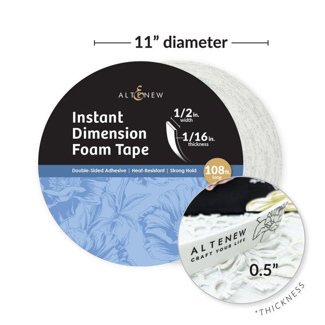 Altenew Instant Dimension Foam Tape, 1/16" x 1/2" x 33m, adhesive foam tape for crafts and mounting projects.