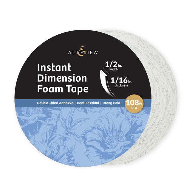Altenew Instant Dimension Foam Tape, 1/16 inch thick, 1/2 inch wide, 33 meters long, adhesive craft foam tape.