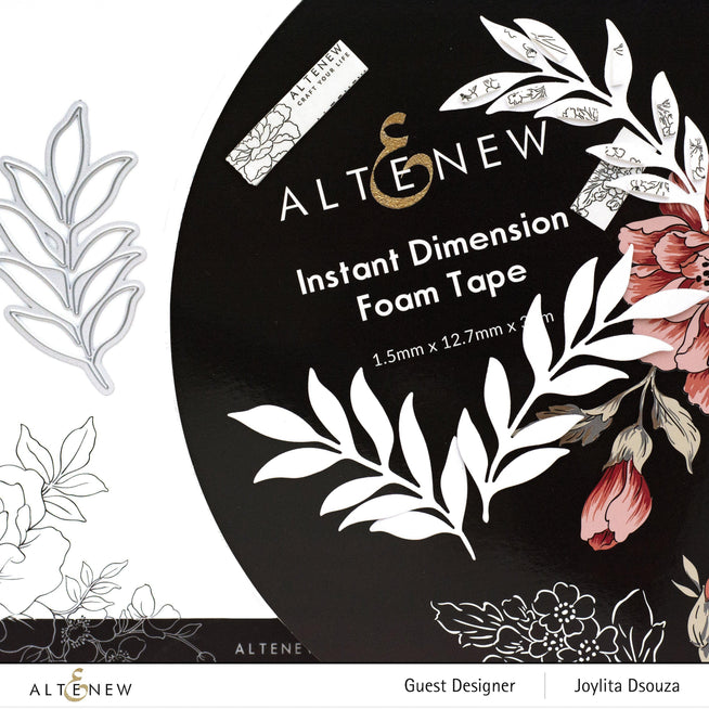 Altenew Instant Dimension Foam Tape, 1/16 inch thick, 1/2 inch wide, 33 meters long, adhesive foam tape for crafts and projects.