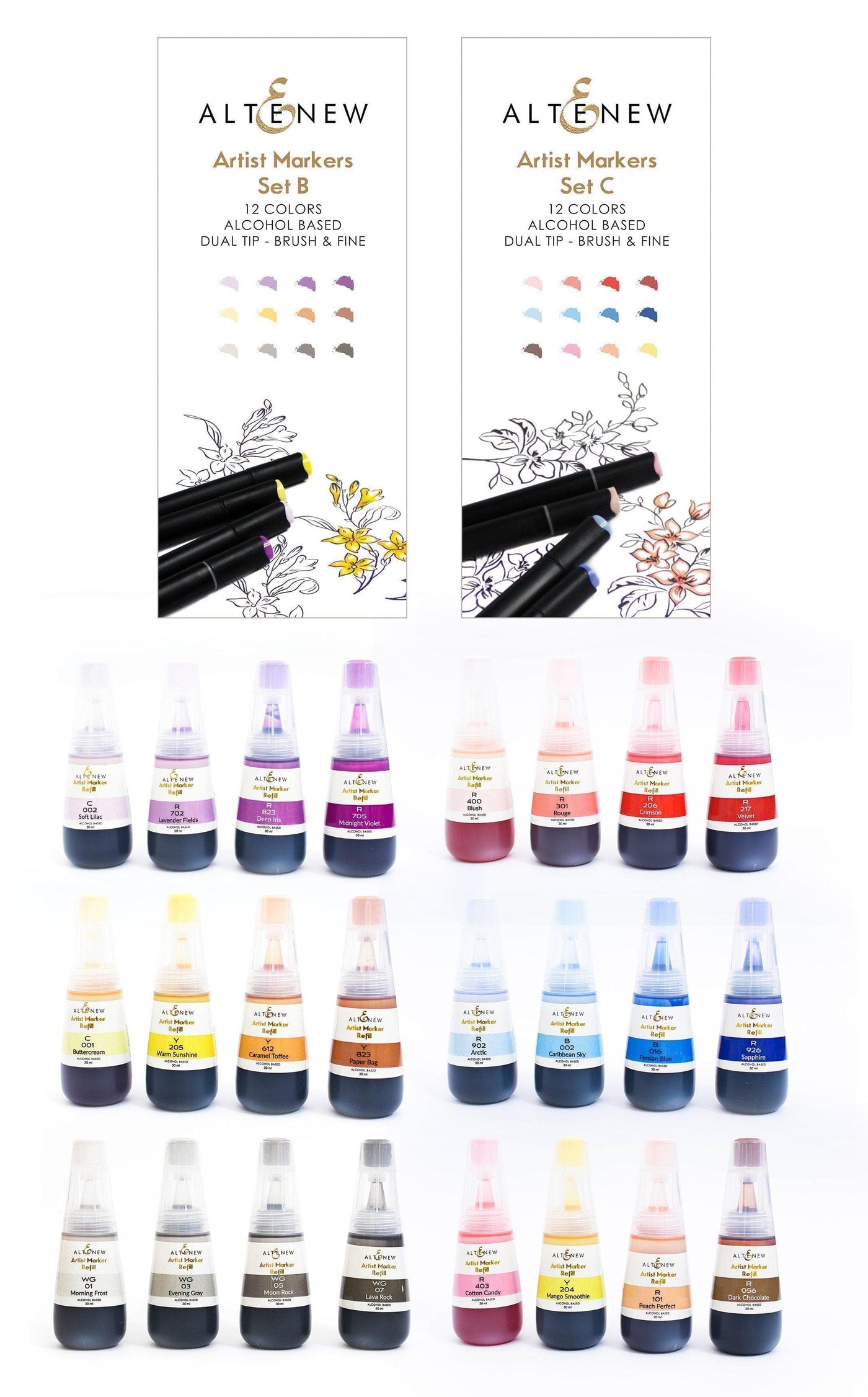 Altenew Alcohol Marker & Alcohol Ink Bundle Artist Alcohol Markers & Alcohol Ink Bundle (24 Colors)