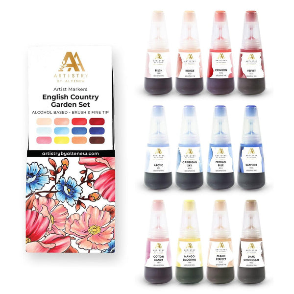 English Country Garden Artist Alcohol Markers Set C & Alcohol Ink (12 Colors)