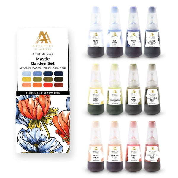 Mystic Garden Artist Alcohol Markers Set & Alcohol Ink Bundle (12 colors)