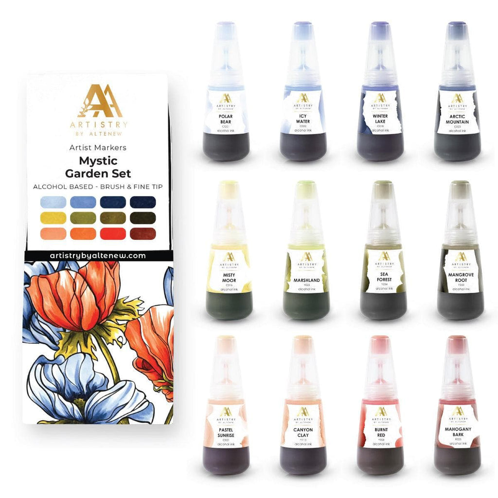 Tropical Garden Artist Alcohol Markers Set E & Alcohol Ink Bundle (12 Colors)