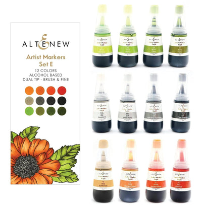Altenew Alcohol Marker & Alcohol Ink Bundle Tropical Garden Artist Alcohol Markers Set E & Alcohol Ink Bundle (12 Colors)