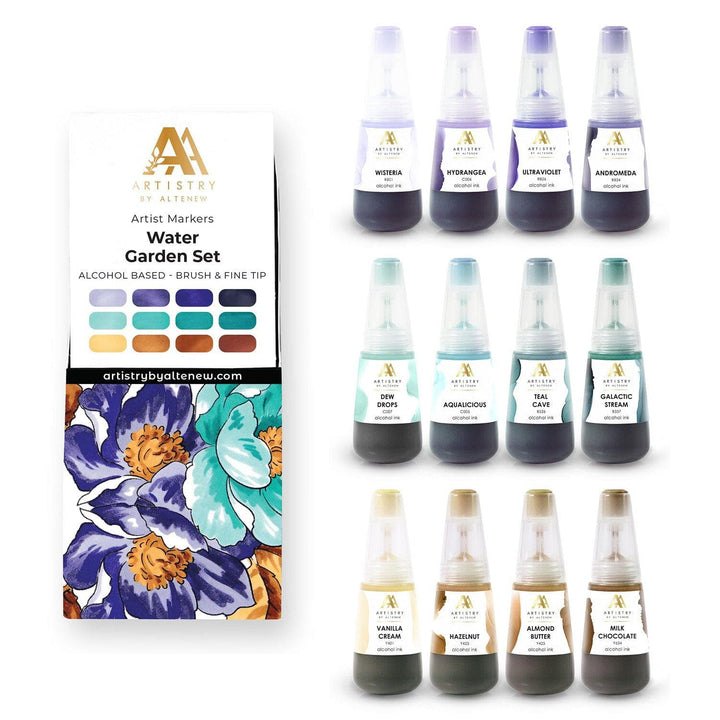 Water Garden Bundle Artist Alcohol Markers & Alcohol Ink Bundle (12 colors)