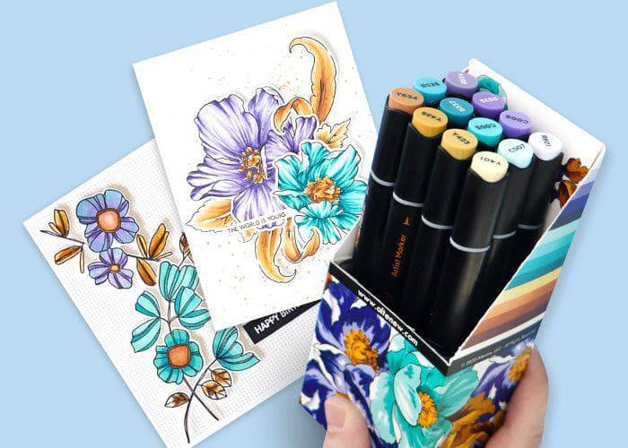 Altenew Water Garden Bundle with 12 artist alcohol markers and ink pens, featuring vibrant water-themed colors.