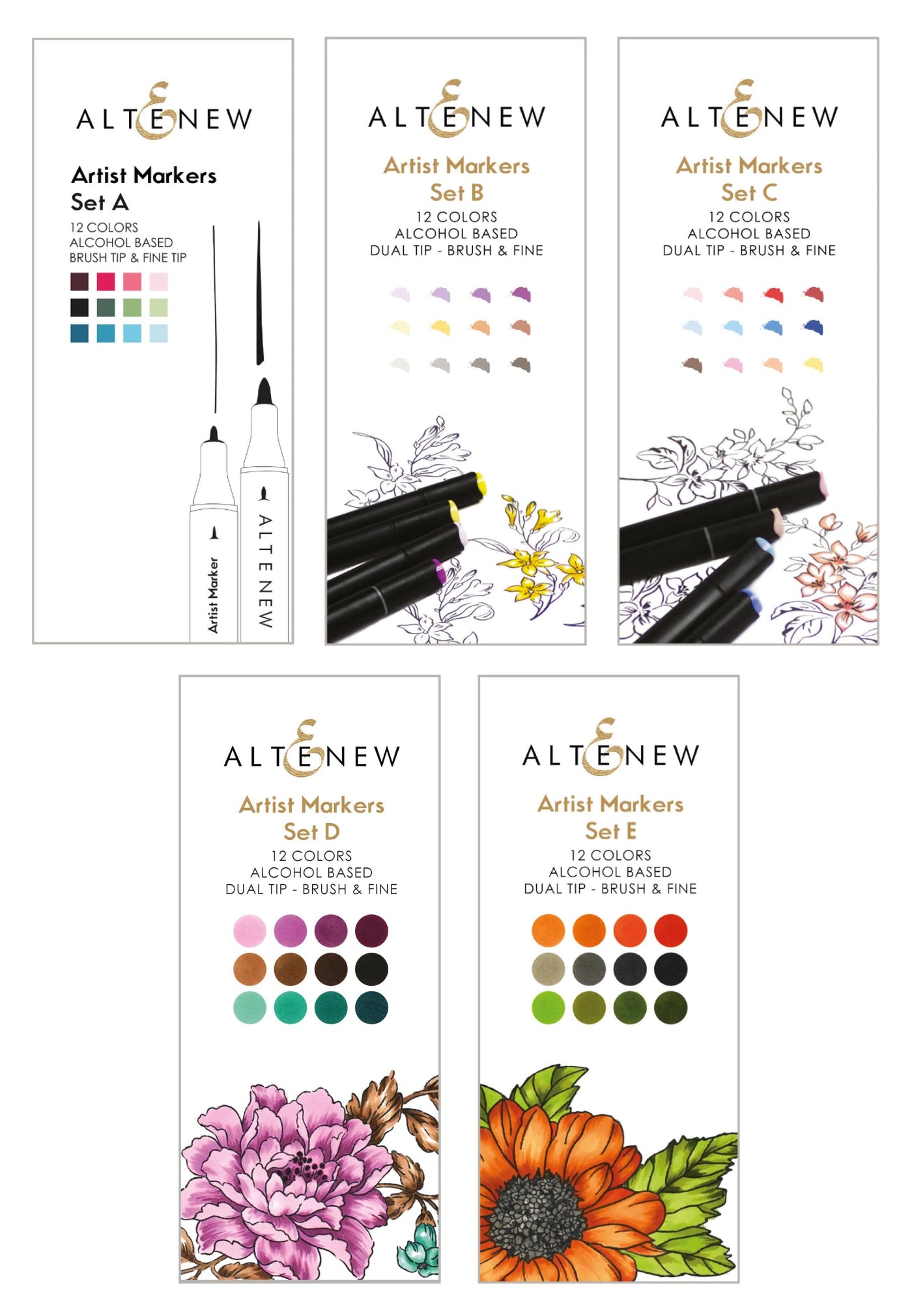Altenew Artist Alcohol Markers Set F & Exotic Blooms Adult Marker Coloring  Book Bundle