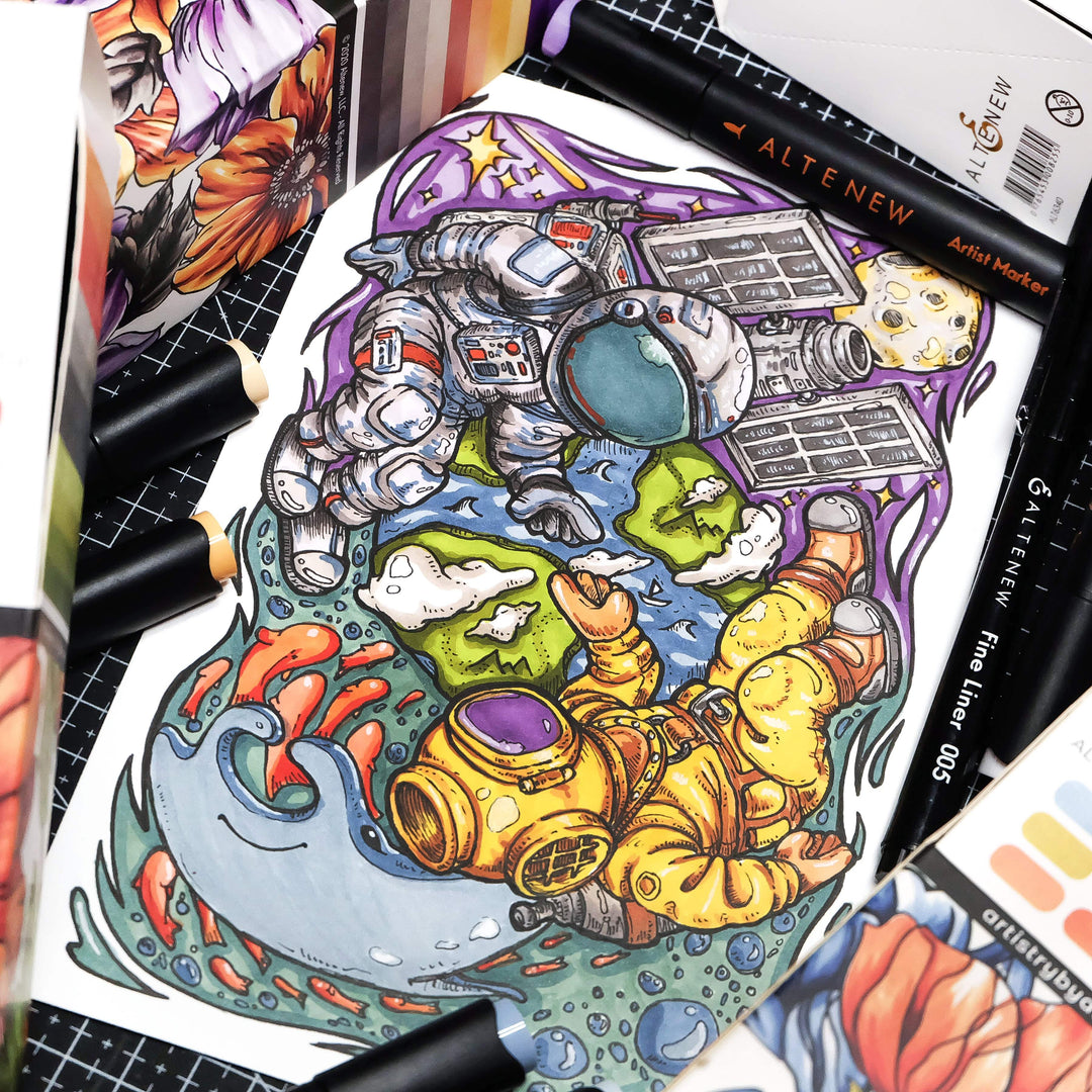 Artist Alcohol Markers Set D & Botanical Elegance Alcohol Marker Coloring Sheets Bundle