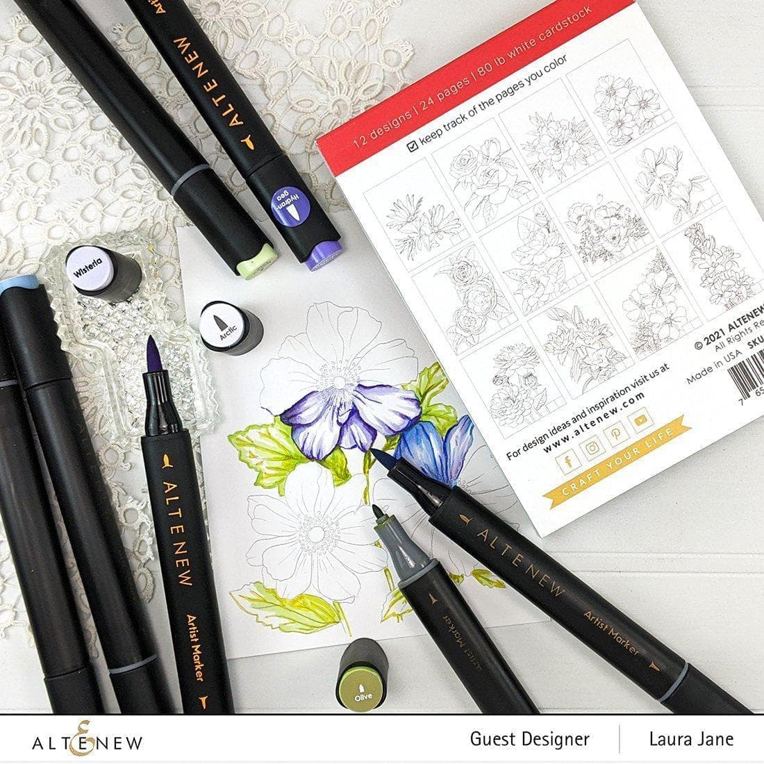 Altenew Alcohol Marker & Coloring Book Bundle Artist Alcohol Markers Set F & Exotic Blooms Marker Coloring Book Bundle