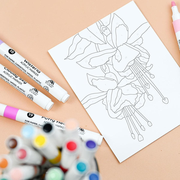 Acrylic Marker Set & Color-by-Number Sheets Bundle