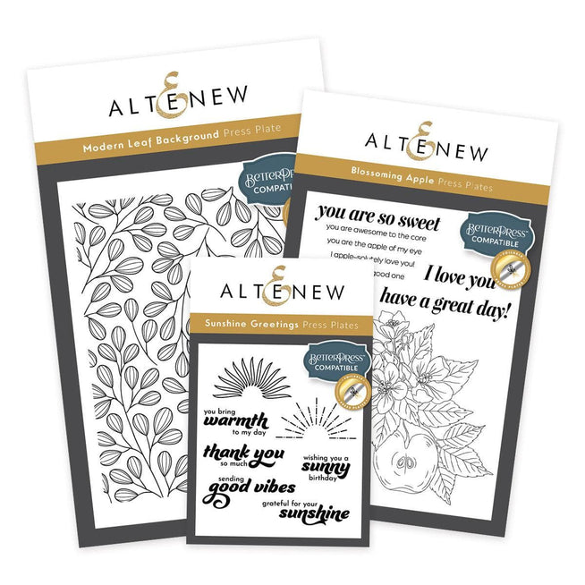Altenew Seasonal Splendors Betterpress Plate Bundle with floral and seasonal designs on press plates for crafting.
