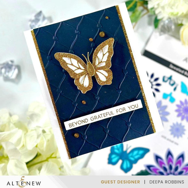 Altenew Beautiful Butterfly Press Plate Set featuring detailed butterfly designs for crafting and stamping projects.