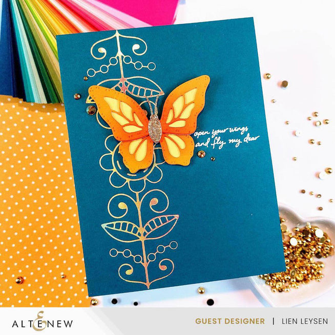 Altenew Betterpress Butterfly Press Plate Set with detailed butterfly designs for stamping and crafting projects.