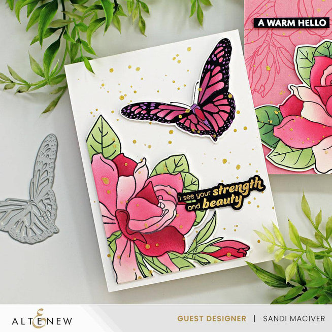 Altenew Beautiful Butterfly Betterpress Plate Set with intricate butterfly designs for letterpress and stamping crafts.
