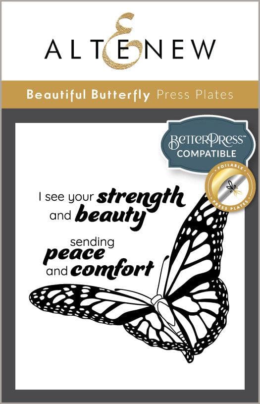 Altenew Betterpress Butterfly Press Plates set with foil press plates featuring detailed butterfly designs for crafting.
