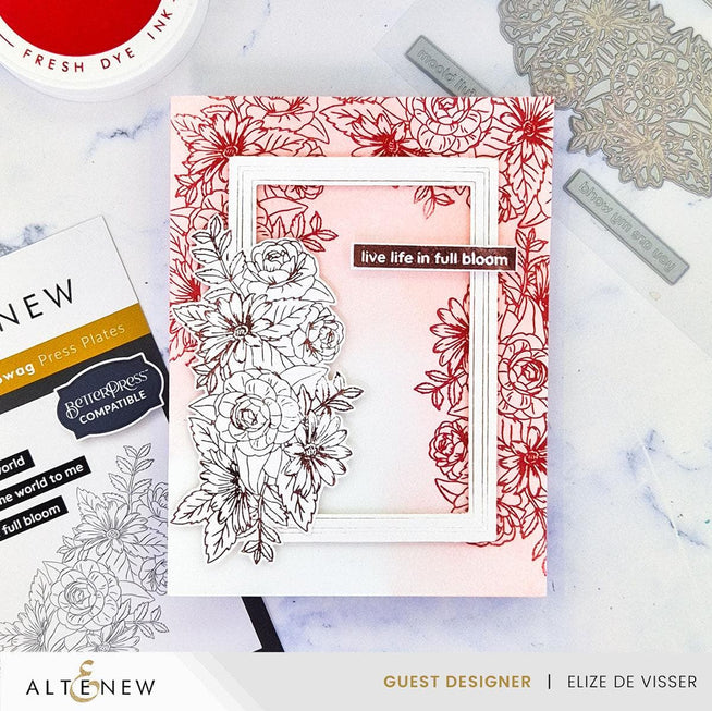 Altenew Blooming Floral Swag Betterpress Plates set of foil press plates with intricate floral designs for crafting and embossing.