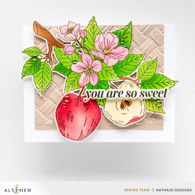 Altenew Betterpress Blossoming Apple Press Plates set with detailed floral and apple designs for letterpress crafting.