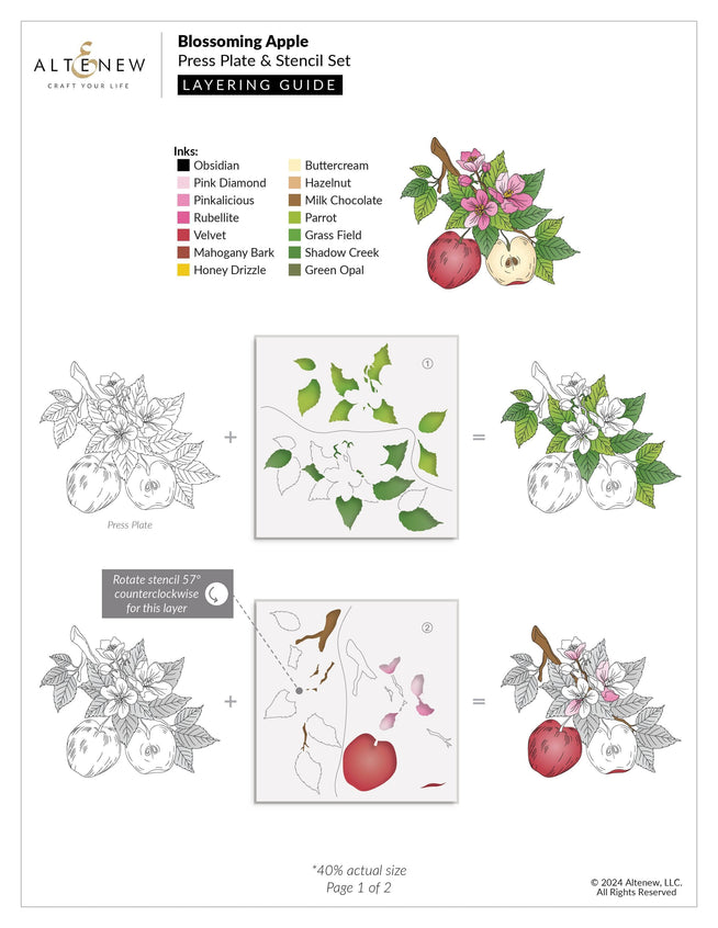 Altenew Betterpress Blossoming Apple Press Plates set featuring detailed foil plates for crafting and embossing projects.