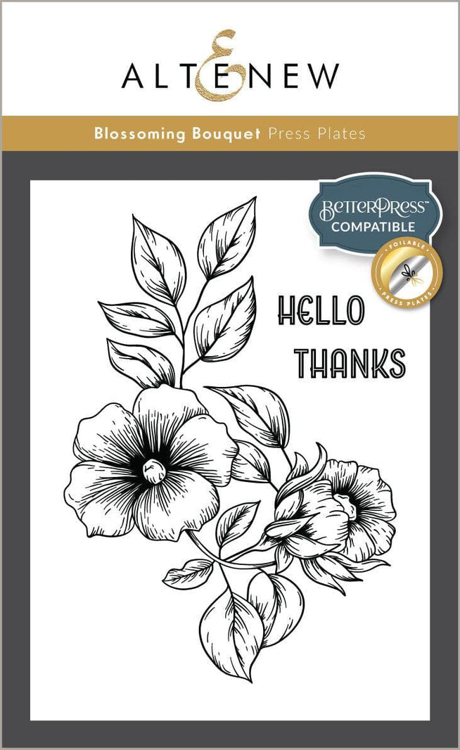 Altenew Betterpress Blossoming Bouquet Press Plates, foil plates for crafting and printing projects.