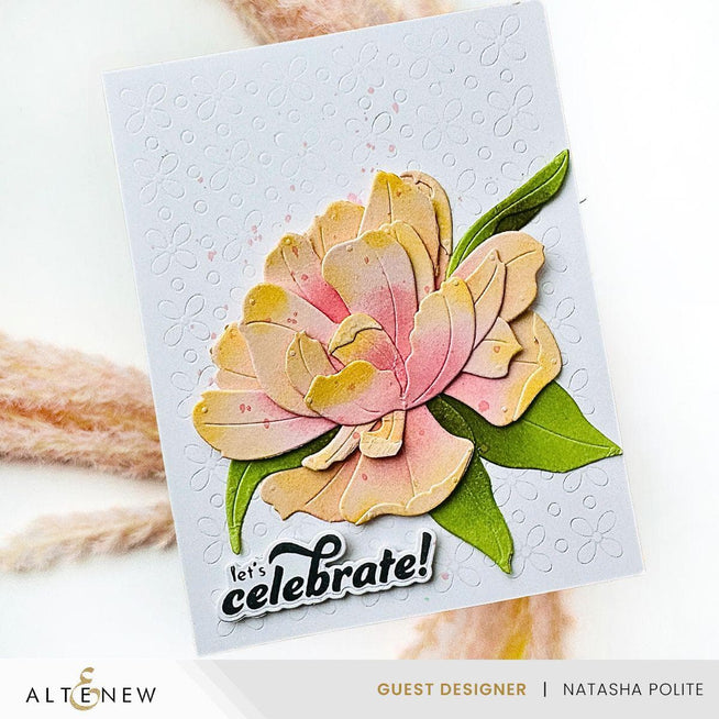 Altenew Celebration Sentiments Betterpress Plate Set with multiple engraved sentiment stamps on rectangular plates for card making.