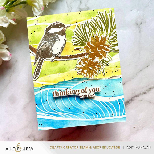 Altenew Betterpress Chickadee Chirps registration press plates with detailed bird and floral designs for crafting projects.