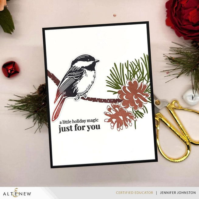 Altenew Chickadee Chirps Betterpress registration press plates with foil plates for detailed card crafting and embossing.