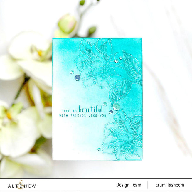 Altenew Dainty Flower Garden Betterpress Plate Set with floral design for stamping and crafting projects.