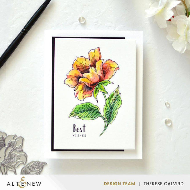 Altenew Dainty Flower Garden Betterpress Plate Set with floral designs on white press plates for crafting and stamping projects.
