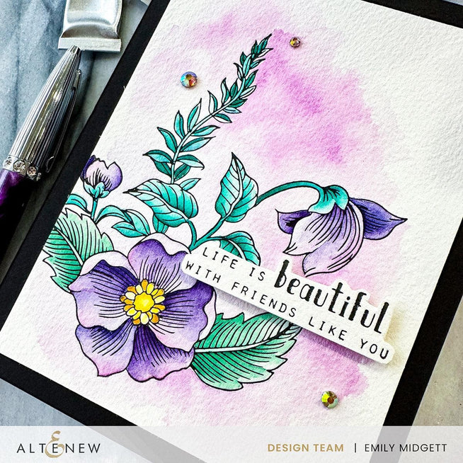 Set of Altenew Betterpress Dainty Flower Garden press plates featuring intricate floral designs for creative stamping projects.