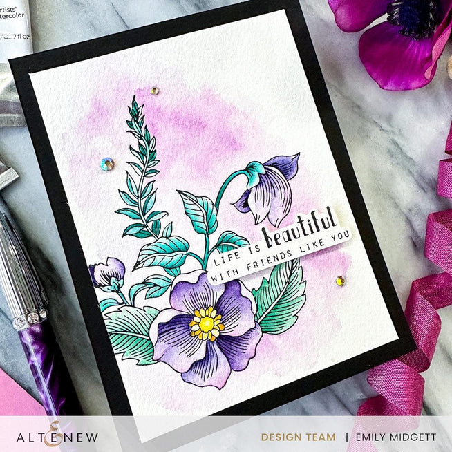 Altenew Dainty Flower Garden Betterpress Plate Set with floral design for creative card making and craft projects.