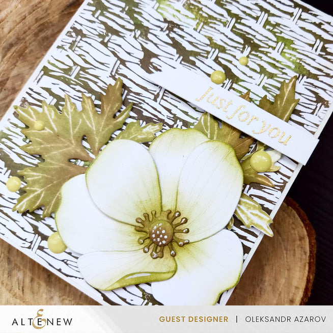 Alt text: Altenew Essential Textures Basketweave Betterpress Plate Set with textured basketweave design and foil press plates.