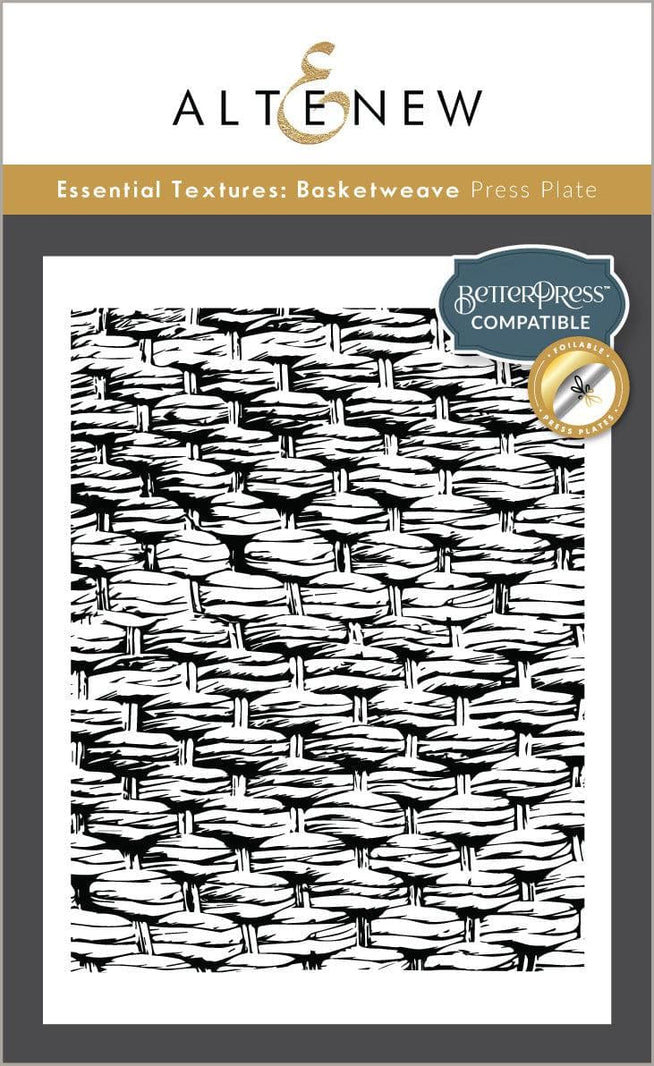 Altenew Essential Textures Basketweave Betterpress Plate set with foil press plates for textured printing and craft projects.