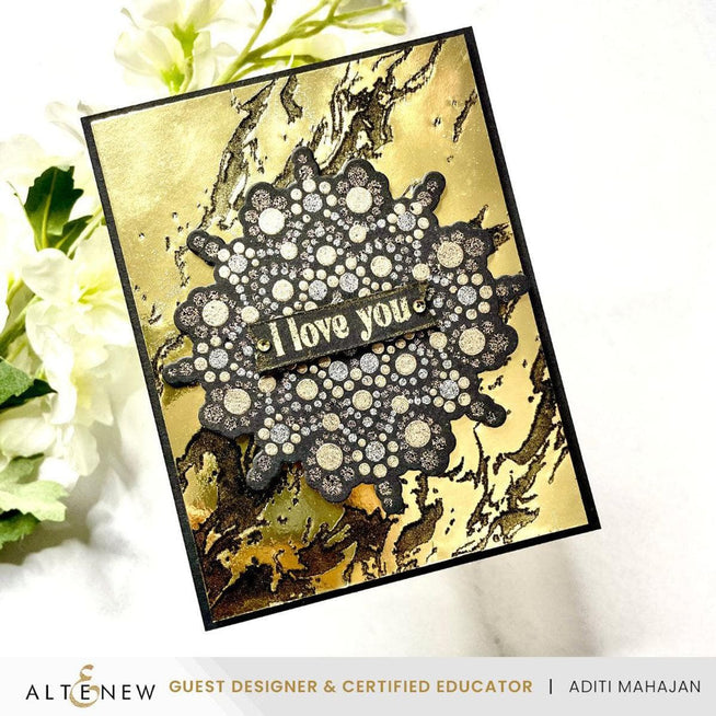 Altenew Gilded Marble Betterpress Plate set with textured gold and white marble design for stamping and crafting.