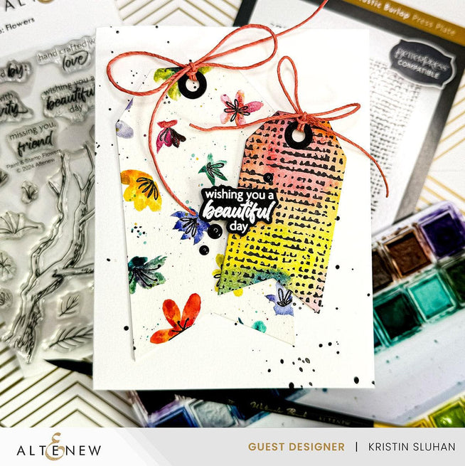 Altenew Betterpress Plates set featuring rustic burlap texture for printing and crafting projects.