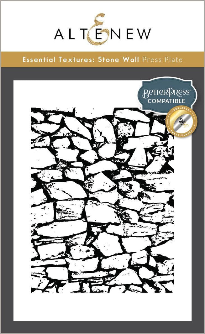 Altenew Betterpress Stone Wall Press Plate featuring textured stone wall design for creative crafting and stamping projects.