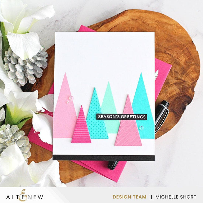 Altenew Betterpress Festive Triangles Press Plates for foil printing on greeting cards and holiday crafts.