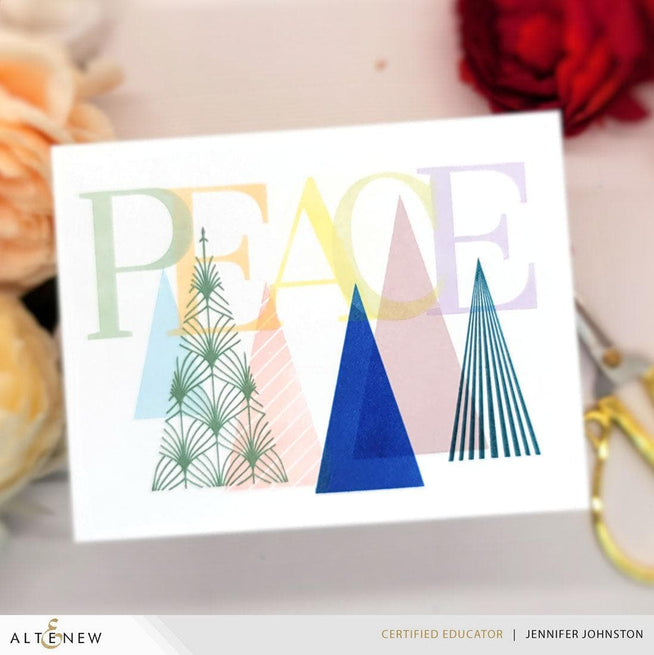 Altenew Betterpress Festive Triangles Press Plates for foil printing, featuring a geometric triangle pattern on a white background.